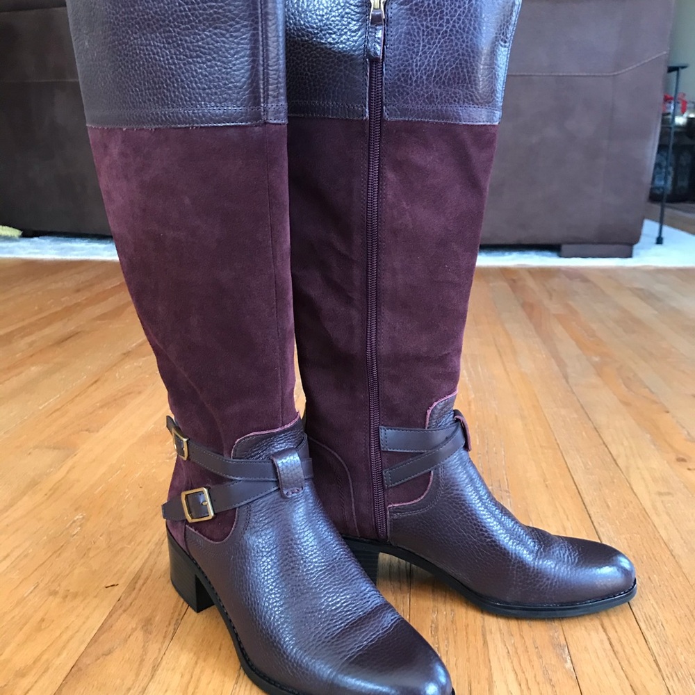 NIB Franco Sarto “Lapis” Burgundy Leather & Suede Tall Boots Size 10 PERFECT!